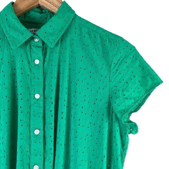 J.Crew Eyelet Collared Tie-Front Shirt Dress in Green 100% Cotton, Size XS - Picture 5 of 12